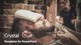  Presentation with barber shop - Slide set with moustache grooming in barber shop background and a tawny brown colored foreground