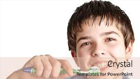  Presentation with plain clear navy blue blue and white cloudy - Slides featuring mouth care - caucasian boy cleans a teeth background and a lemonade colored foreground