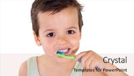  Presentation with toothpaste little kid boy brushing - PPT layouts with mouth care - little boy brushing his teeth background and a  colored foreground