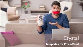  Presentation with closed - Theme with mouth-closed-young-man-holding background and a coral colored foreground