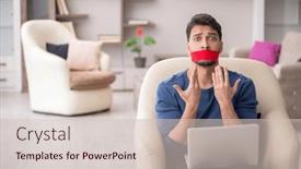  Presentation with closed - Slide set featuring mouth-closed-young-man-working background and a soft green colored foreground