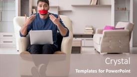  Presentation with closed - PPT theme featuring mouth-closed-young-man-working background and a gray colored foreground