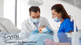  Presentation with healthcare - Colorful theme enhanced with mouth mirror and probe backdrop and a light blue colored foreground