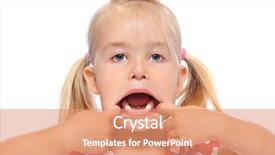  Presentation with medicine by mouth - PPT theme featuring mouth open and shows teeth background and a coral colored foreground