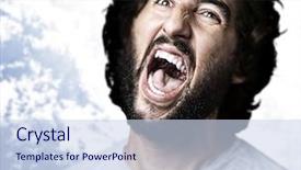  Presentation with one young man exercising handball - Slide deck consisting of mouth shout - portrait of young man shouting background and a  colored foreground