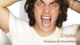 Presentation with indoor location - Cool new presentation theme with mouth shout - young angry man shouting indoor backdrop and a  colored foreground