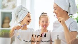  Presentation with mouth wash - Colorful PPT theme enhanced with mouth wash - happy family mother and daughters backdrop and a soft green colored foreground