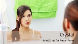  Presentation with wash - PPT theme featuring mouth wash - young beautiful brunette woman using background and a coral colored foreground