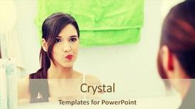  Presentation with wash - Presentation with mouth wash - young beautiful brunette woman using background and a cream colored foreground