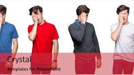  Presentation with woman covering man mouth hand - PPT layouts having mouth with hand face hurt background and a  colored foreground