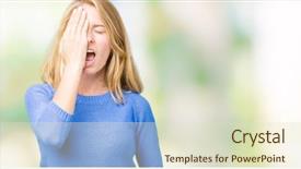  Presentation with young woman wearing boxer gloves - Amazing slide set having mouth with hand face hurt backdrop and a soft green colored foreground