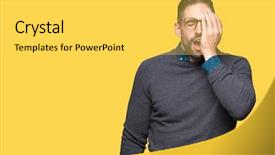  Presentation with elegant man in glasses optics - PPT layouts with mouth with hand face hurt background and a  colored foreground