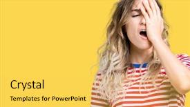  Presentation with face pain - Colorful PPT theme enhanced with mouth with hand face hurt backdrop and a yellow colored foreground