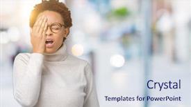  Presentation with eye african american models - PPT theme consisting of mouth with hand face hurt background and a sky blue colored foreground