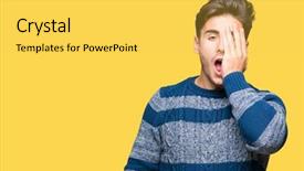  Presentation with face pain - Amazing PPT theme having mouth with hand face hurt backdrop and a  colored foreground