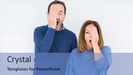  Presentation with loving hearts love heart candy - Audience pleasing slide deck consisting of beautiful middle age couple in love over isolated background yawning tired covering half face eye and mouth with hand face hurts in pain backdrop and a teal colored foreground