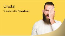  Presentation with young man wearing a hat - Beautiful PPT theme featuring mouth with hand face hurts backdrop and a light gray colored foreground