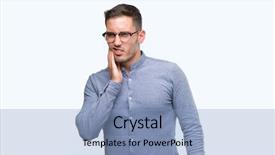  Presentation with elegant man in glasses optics - Amazing PPT layouts having mouth with hand with pain backdrop and a light blue colored foreground