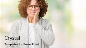  Presentation with middle ages portrait - Presentation design having mouth with hand with pain background and a light gray colored foreground