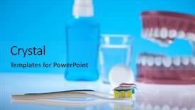  Presentation with health care - Audience pleasing slide deck consisting of mouthwash - dental health care objects backdrop and a cyan colored foreground