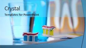  Presentation with health care consumer - PPT theme featuring mouthwash - dental health care objects background and a light blue colored foreground