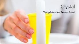  Presentation with water cup - Amazing PPT theme having mouthwash - patient rinse mouth backdrop and a sky blue colored foreground