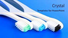  Presentation with blue - Colorful slide deck enhanced with mouthwash - tooth-brushes on blue background backdrop and a light blue colored foreground