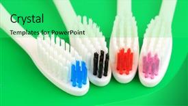  Presentation with green - Slide set having mouthwash - tooth-brushes on green background background and a seafoam green colored foreground