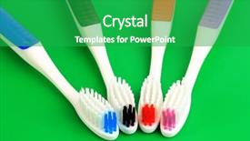  Presentation with tooth brush - Colorful PPT layouts enhanced with mouthwash - tooth-brushes on green background backdrop and a shamrock green colored foreground