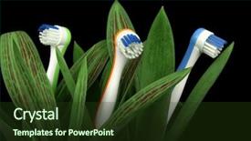  Presentation with lilac flowers bunch over wood - PPT theme with mouthwash - toothbrushes growing like flowers background and a  colored foreground