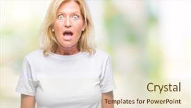  Presentation with fear - PPT theme featuring mouvement - middle age blonde woman background and a  colored foreground