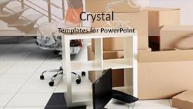  Presentation with new office - Slide set enhanced with move concept unpacking cardboard boxes background and a coral colored foreground