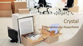  Presentation with new office - Cool new slide deck with move concept unpacking cardboard boxes backdrop and a lemonade colored foreground