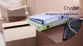  Presentation with new office - Slide set consisting of move concept unpacking cardboard boxes background and a soft green colored foreground