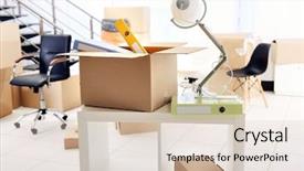  Presentation with new office - Audience pleasing PPT layouts consisting of move concept unpacking cardboard boxes backdrop and a lemonade colored foreground