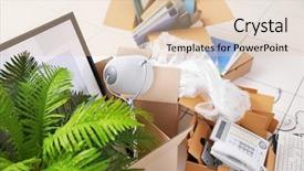  Presentation with new office - Slide deck with move concept unpacking cardboard boxes background and a lemonade colored foreground