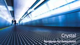  Presentation with modern reflective office buildings - Presentation with move escalator in modern office background and a ocean colored foreground