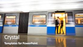  Presentation with moving fast train track - Presentation theme consisting of move train on underground station background and a violet colored foreground