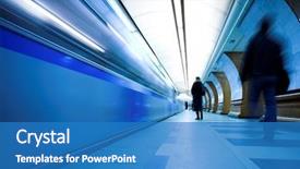  Presentation with station - Presentation theme featuring move train on underground station background and a teal colored foreground