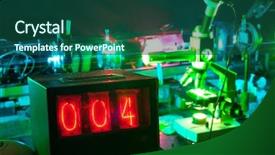  Presentation with timer - Cool new PPT theme with movement of microparticles by laser in lab with timer backdrop and a ocean colored foreground