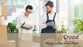  Presentation with entrepreneur risk - PPT theme consisting of mover and examining consignment note background and a coral colored foreground