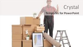  Presentation with cardboard - Cool new slides with mover-posing-with-a-pile backdrop and a sky blue colored foreground