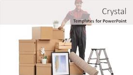  Presentation with cardboard - PPT layouts with mover-with-a-pile background and a light gray colored foreground