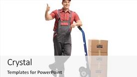  Presentation with truck - Audience pleasing PPT theme consisting of movers - full length portrait backdrop and a white colored foreground