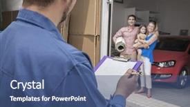  Presentation with family - Beautiful slide deck featuring movers - mover holding clipboard and invoice backdrop and a ocean colored foreground