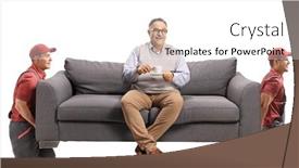  Presentation with coffee - PPT theme having movers-carrying-a-couch and a white colored foreground
