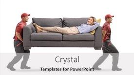  Presentation with soft white flower - Slide set consisting of movers-carrying-a-sofa background and a light gray colored foreground