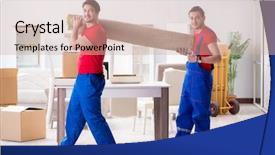  Presentation with personal belongings - Cool new slide deck with movers packers - two contractor employees moving personal backdrop and a soft green colored foreground