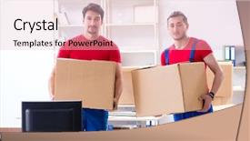  Presentation with personal belongings - Slide deck with movers packers - two contractor employees moving personal background and a lemonade colored foreground
