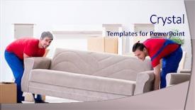  Presentation with personal belongings - Slides enhanced with movers packers - two contractor employees moving personal background and a sky blue colored foreground